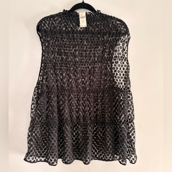 Maeve Anthropologie Smocked High-Neck Tiered Tank Black Sheer Polka Dot 3X NWT - Picture 3 of 7
